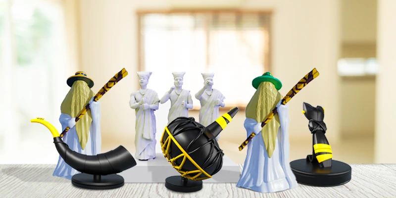 Culturally inspired gifts like Eyo Oniko, Eyo Ologede, Aro Meta and African musical instruments, showcasing Nigerian art, history and traditions